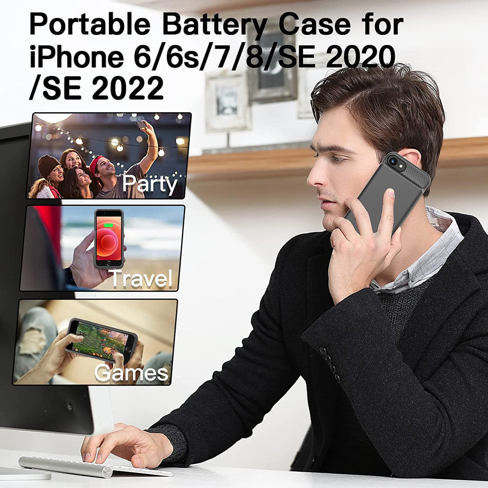 Battery Case for Iphone 8/7/6S/6/Se(2022/2020), Ultra Slim Powerful 6000Mah Charging Case 360°Protection Rechargeable Extended Battery Charger Cases for Iphone 8/7/6S/6/Se(3Rd and 2Nd Gen)