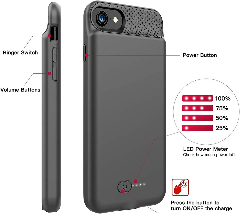 Battery Case for Iphone 8/7/6S/6/Se(2022/2020), Ultra Slim Powerful 6000Mah Charging Case 360°Protection Rechargeable Extended Battery Charger Cases for Iphone 8/7/6S/6/Se(3Rd and 2Nd Gen)