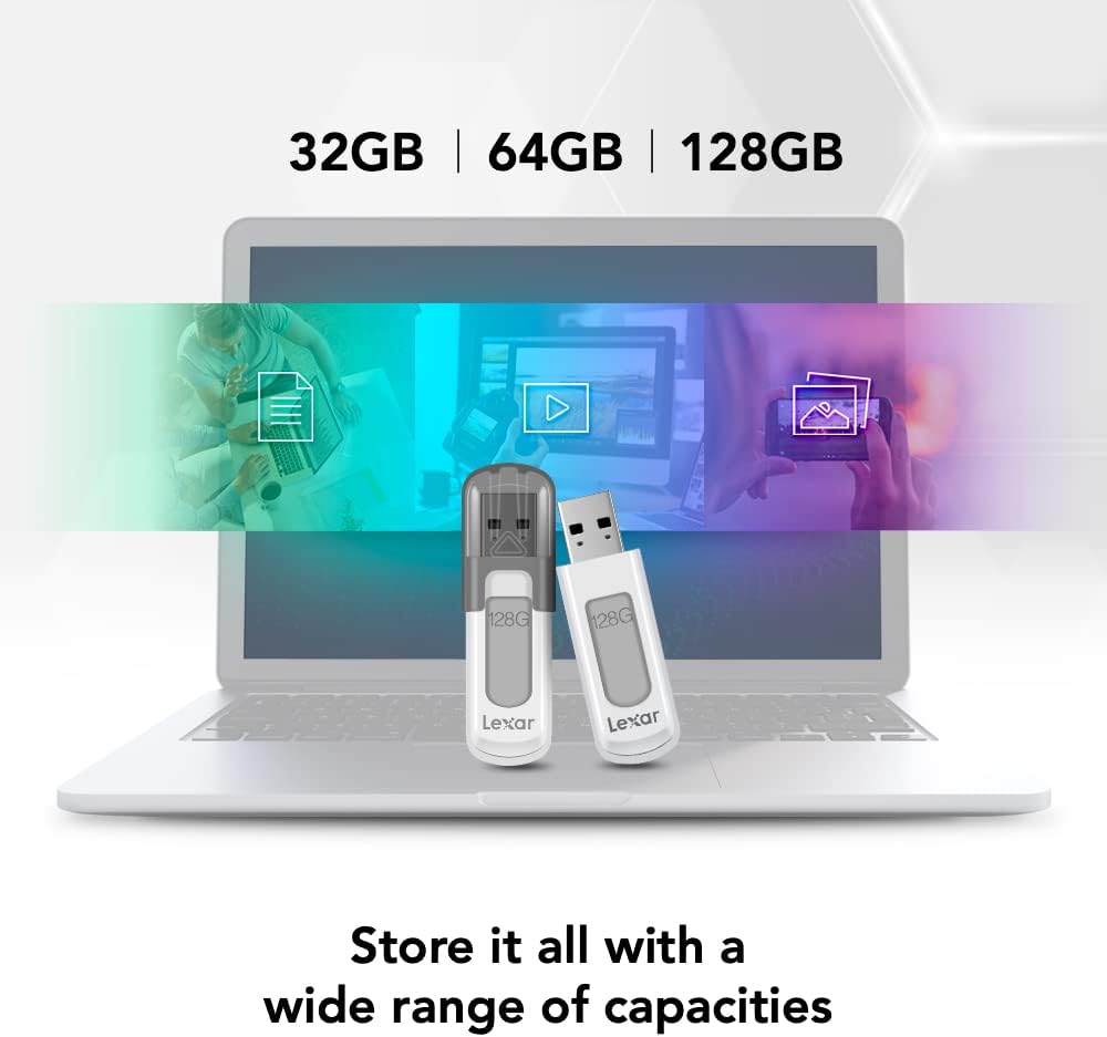 32GB 3-Pack Jumpdrive V100 USB 3.2 Gen 1 Flash Drive for Storage Expansion and Backup, up to 100Mb/S Read, Gray, Pink, Blue (LJDV100032G-B3NNU)