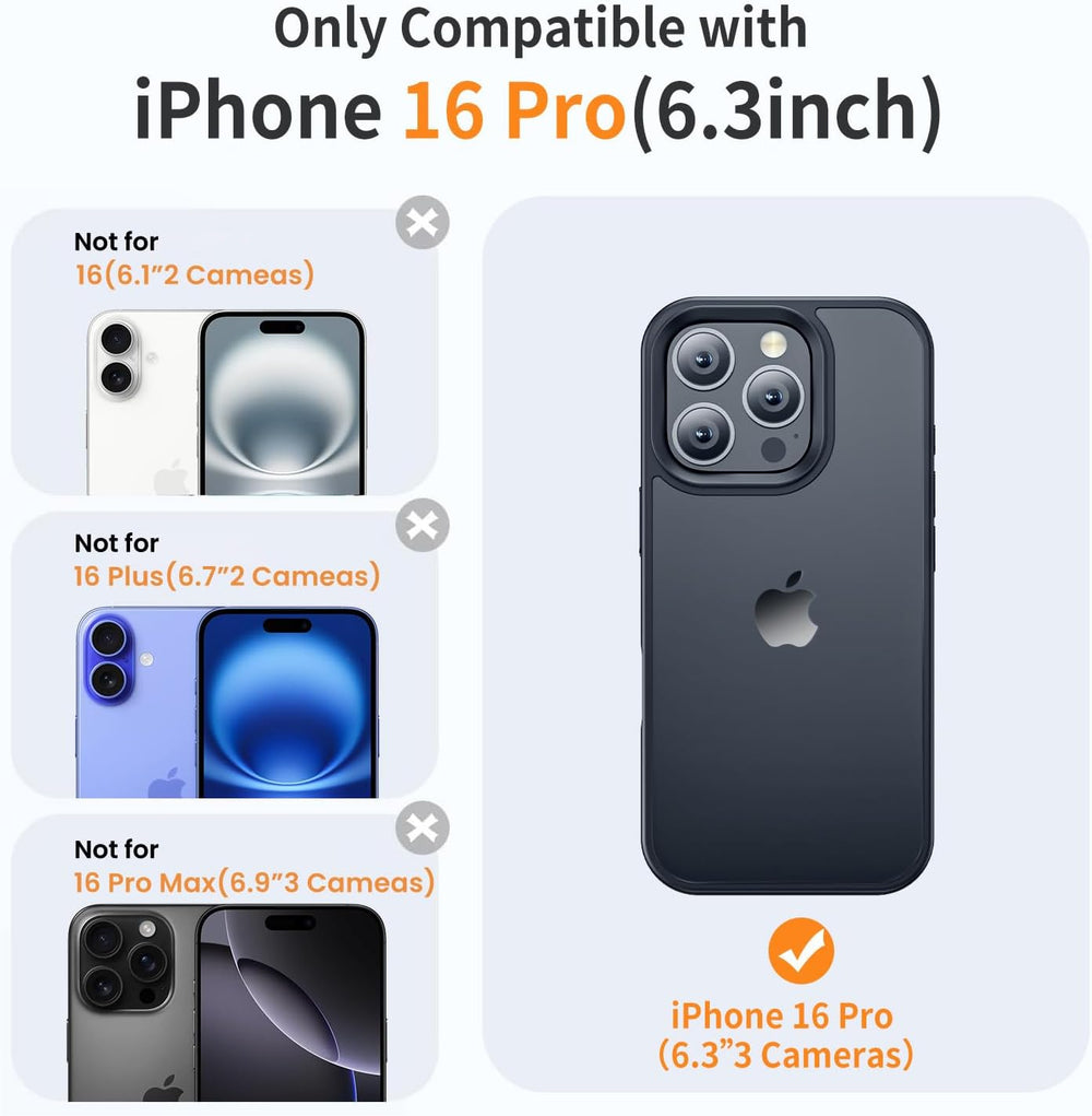 Case for iPhone 16 Pro, Shockproof for Iphone 16 Pro Phone Case, Military Grade Drop Protection, Protective Hard Back Slim Translucent Cover,Black