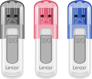 32GB 3-Pack Jumpdrive V100 USB 3.2 Gen 1 Flash Drive for Storage Expansion and Backup, up to 100Mb/S Read, Gray, Pink, Blue (LJDV100032G-B3NNU)