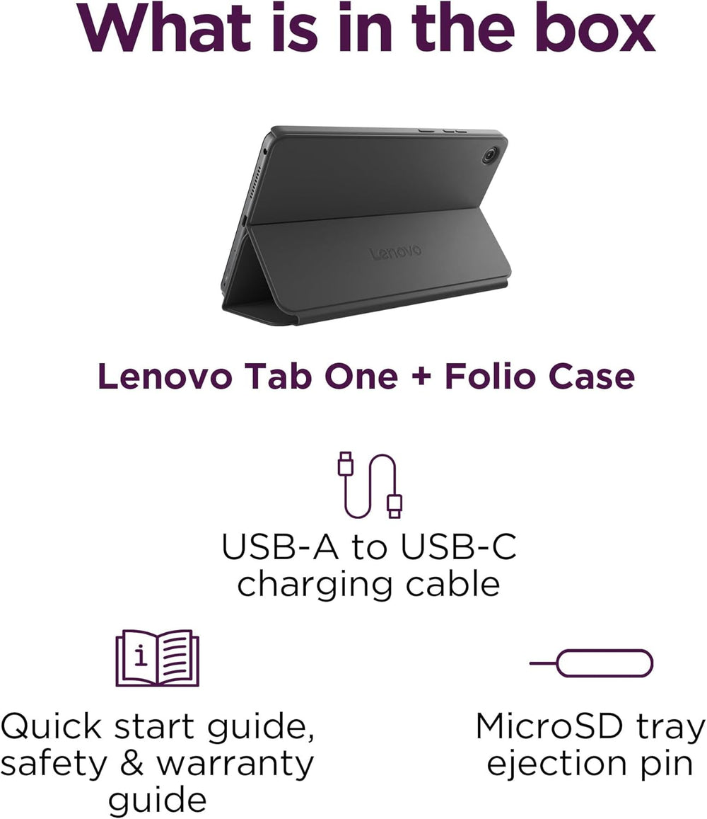 Tab One - Lightweight Tablet - up to 12.5 Hours of Youtube Streaming - 8.7" HD Display - 4 GB Memory - 64 GB Storage - Mediatek Helio G85 - Includes Folio Case