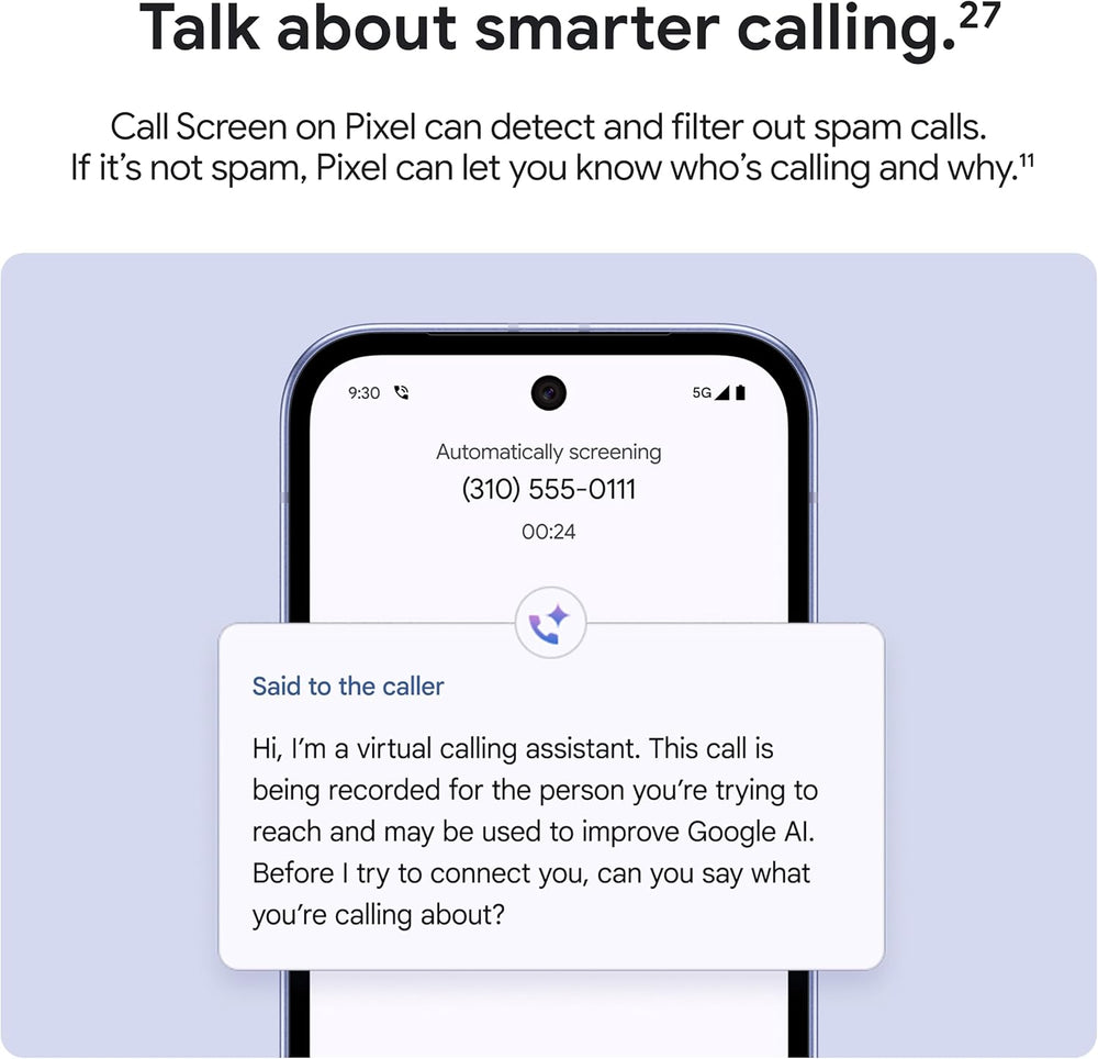 Pixel 9A with Gemini - Unlocked Android Smartphone with Incredible Camera and AI Photo Editing, All-Day Battery, and Powerful Security - Obsidian - 128 GB