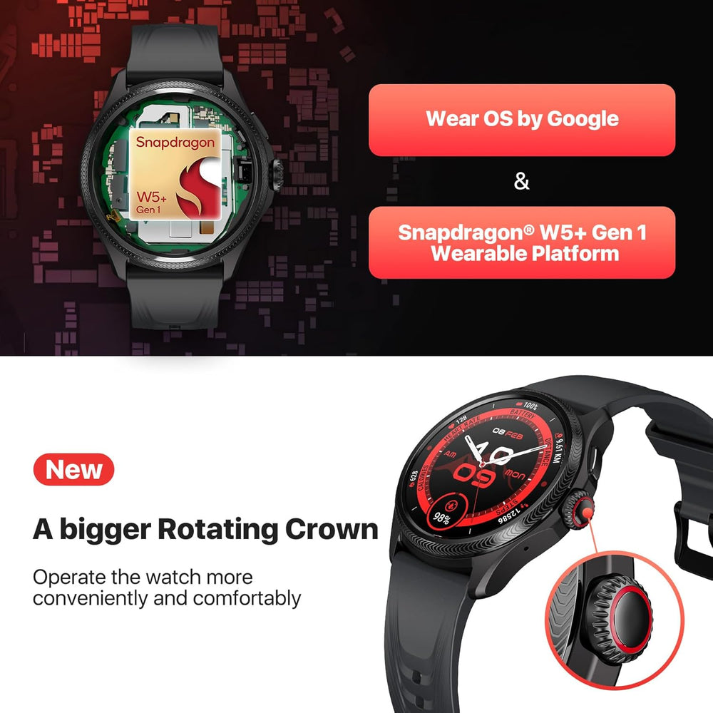 Pro 5 Enduro Smartwatch for Men 1.43" Android Wear OS Smart Watch 90 Hrs Battery 110+ Workout Modes Health Fitness Tracker Outdoor 5ATM GPS Compass Not Compatible with Iphone
