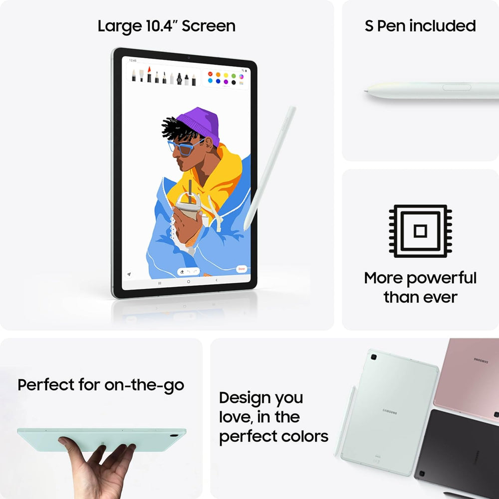 Galaxy Tab S6 Lite (2024) 10.4" 64GB Wifi Android Student Tablet, S Pen for Note-Taking, Gaming Ready, Long Battery Life, Expandable Storage, US Version, Mint, Amazon Exclusive