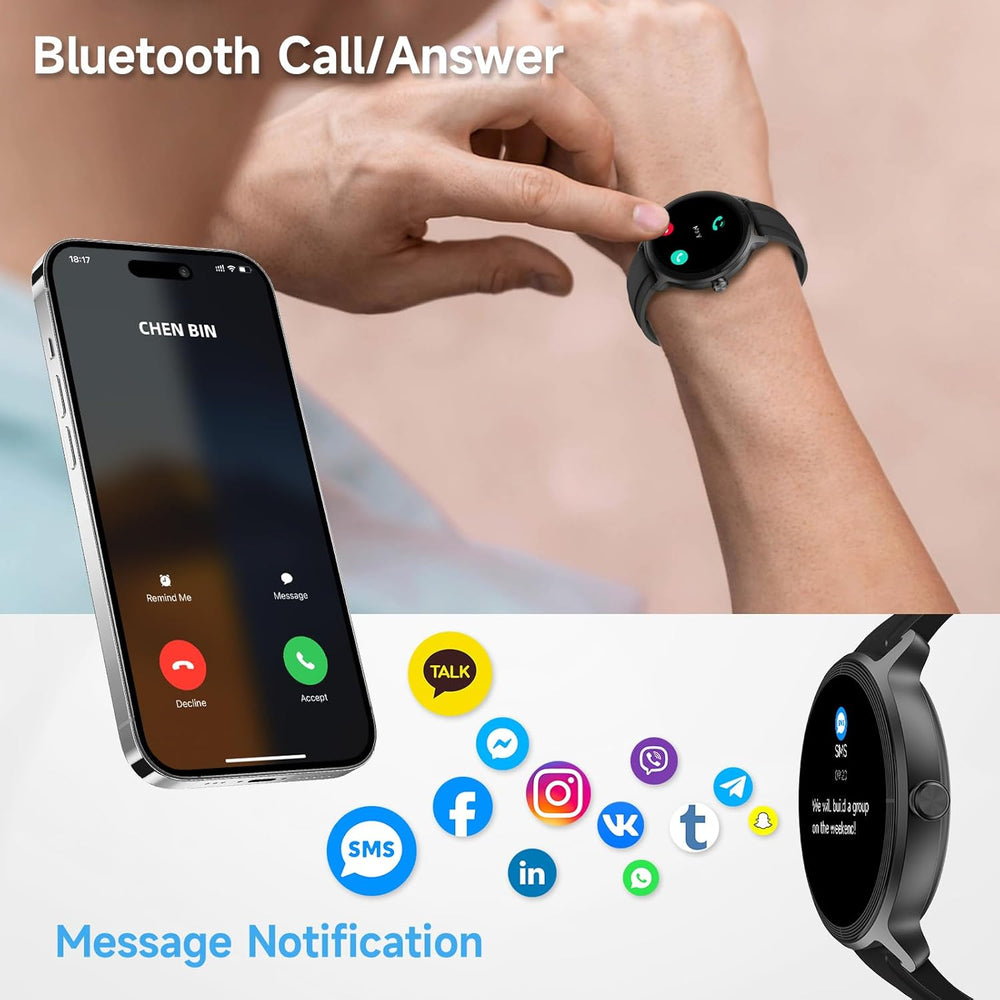 Smart Watch for Men Women, 1.27" HD Touchscreen Fitness Tracker, Bluetooth Calling, 100+ Sports Modes, Sleep Monitor, IP68 Waterproof, Compatible with Android & Iphones