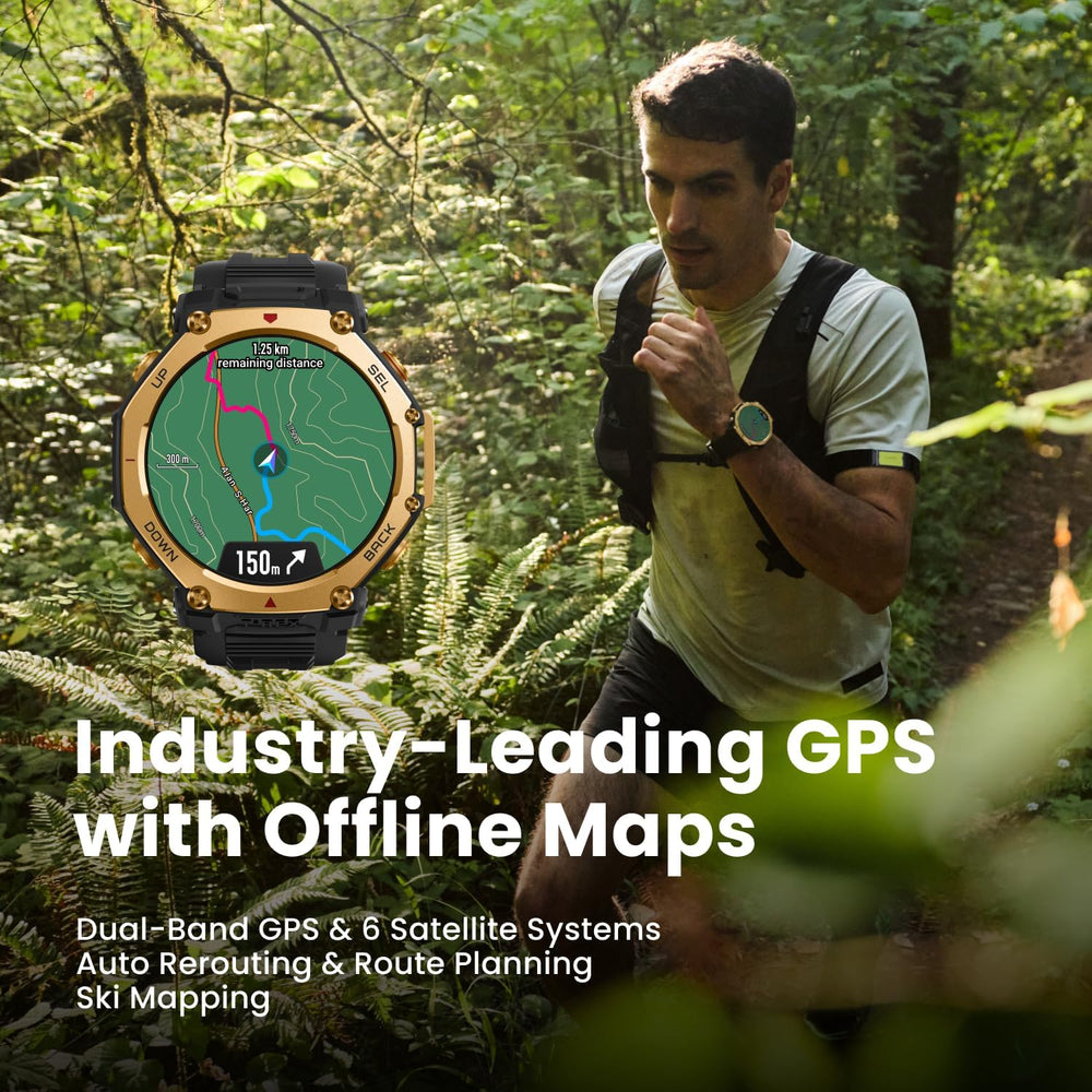 T-Rex 3 Pro Outdoor Smart Watch 48Mm Sapphire AMOLED Display, Ti Bezel, Dual Band GPS, Offline Maps, 25 Days Battery, Built-In Flashlight, 10 ATM, 180+ Sports Mode for Android & Iphone, Black