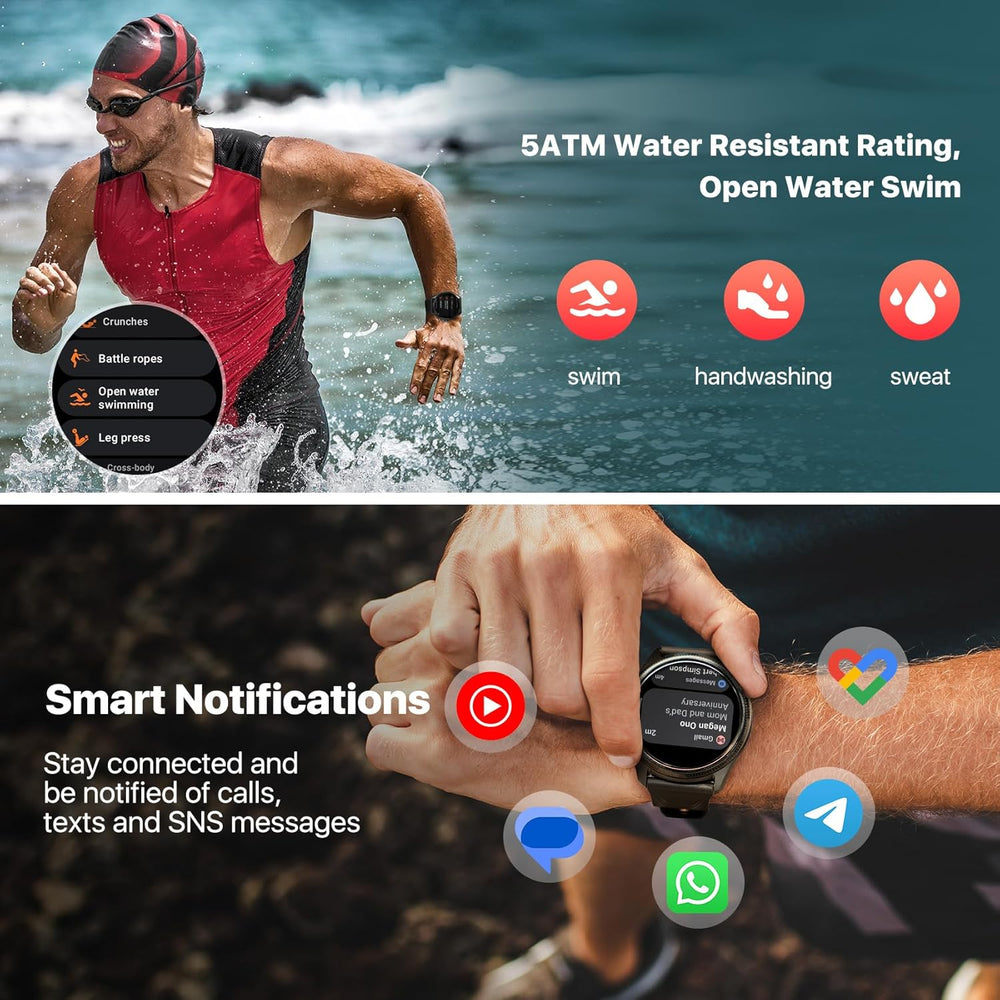 Pro 5 Enduro Smartwatch for Men 1.43" Android Wear OS Smart Watch 90 Hrs Battery 110+ Workout Modes Health Fitness Tracker Outdoor 5ATM GPS Compass Not Compatible with Iphone