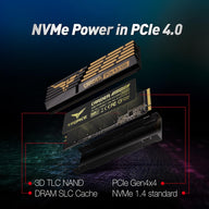 T-FORCE A440 Aluminum Heatsink 2TB DRAM SLC Cache 3D NAND TLC Nvme Pcie Gen4X4 M.2 2280 Internal SSD R/W 7000/6900 Mb/S TM8FPZ002T0C327
