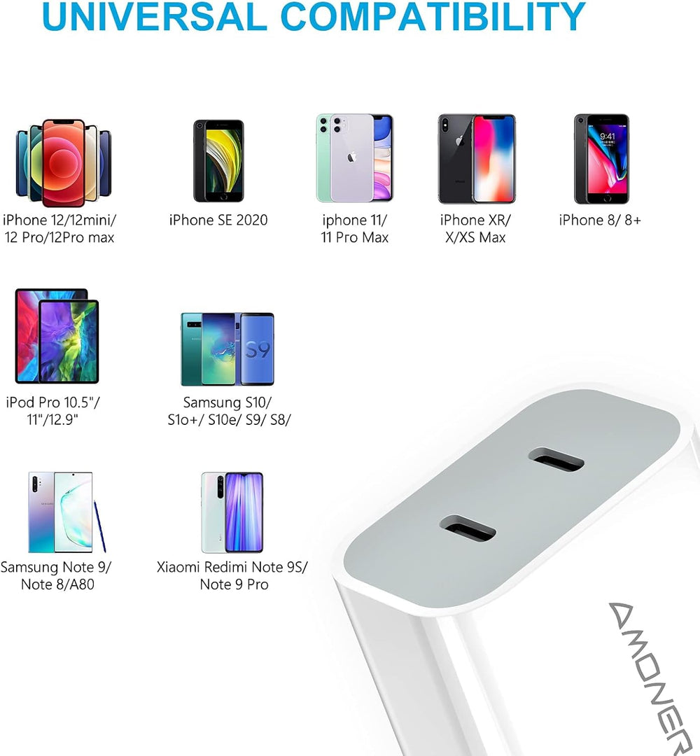 USB C Charger,  2Pack Type C Fast Charger, Dual Port 25W PD Fast USB C Iphone Wall Charger Compatible with Iphone 16/16 Pro/15/14/13/12/11/Se/Xs, Galaxy, Pixel 4/3 and More