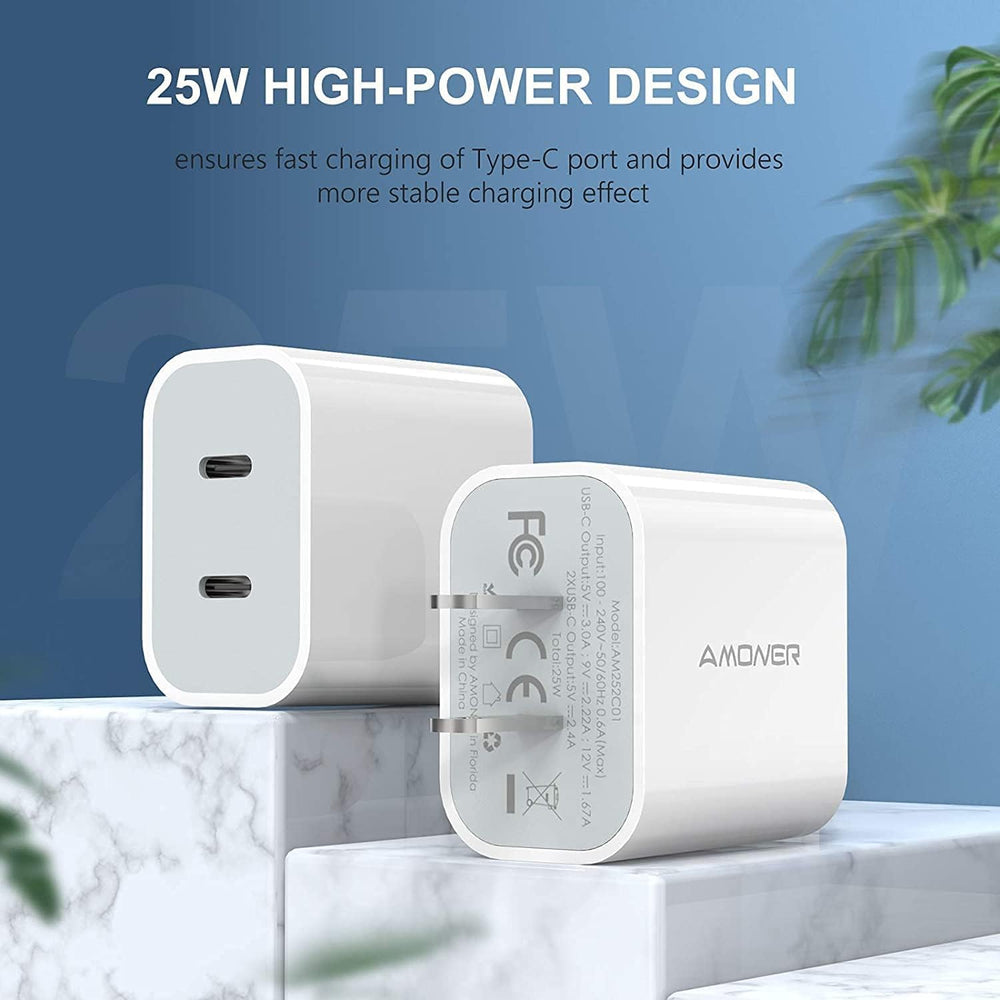 USB C Charger,  2Pack Type C Fast Charger, Dual Port 25W PD Fast USB C Iphone Wall Charger Compatible with Iphone 16/16 Pro/15/14/13/12/11/Se/Xs, Galaxy, Pixel 4/3 and More