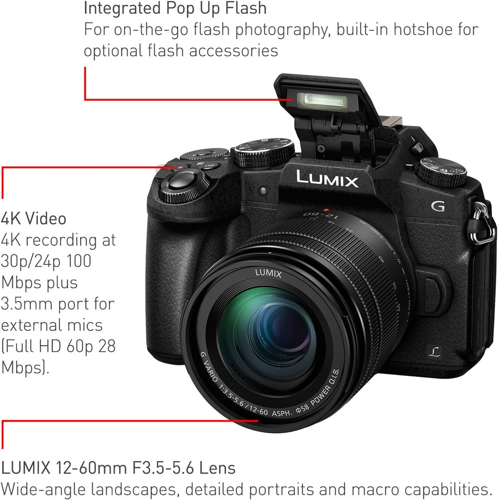 LUMIX G85 4K Digital Camera, 12-60Mm Power O.I.S. Lens, 16 Megapixel Mirrorless Camera, 5 Axis In-Body Dual Image Stabilization, 3-Inch Tilt and Touch LCD, DMC-G85MK (Black)