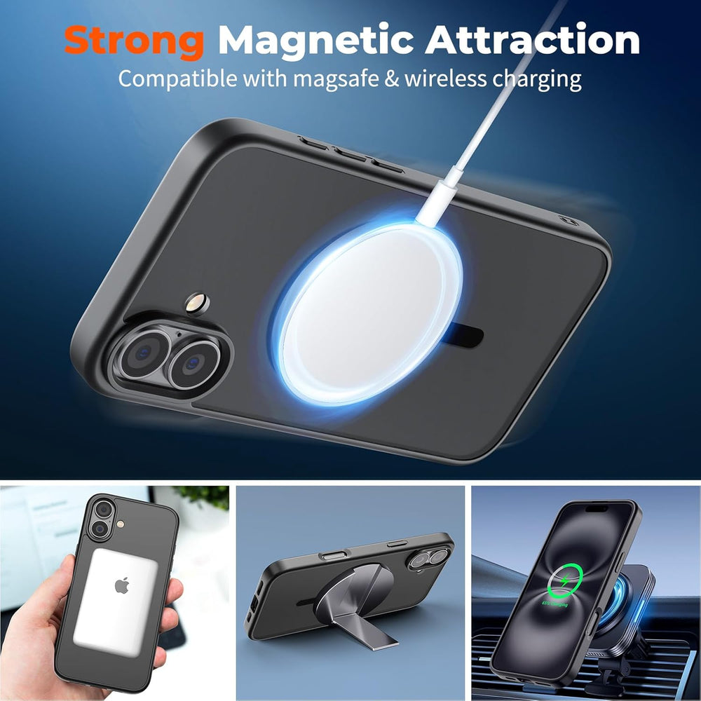 Magnetic Case for Iphone 16, [Compatible with Magsafe] [Military Grade Drop Protection] Translucent Matte Shockproof Anti-Scratch Phone Case, Black