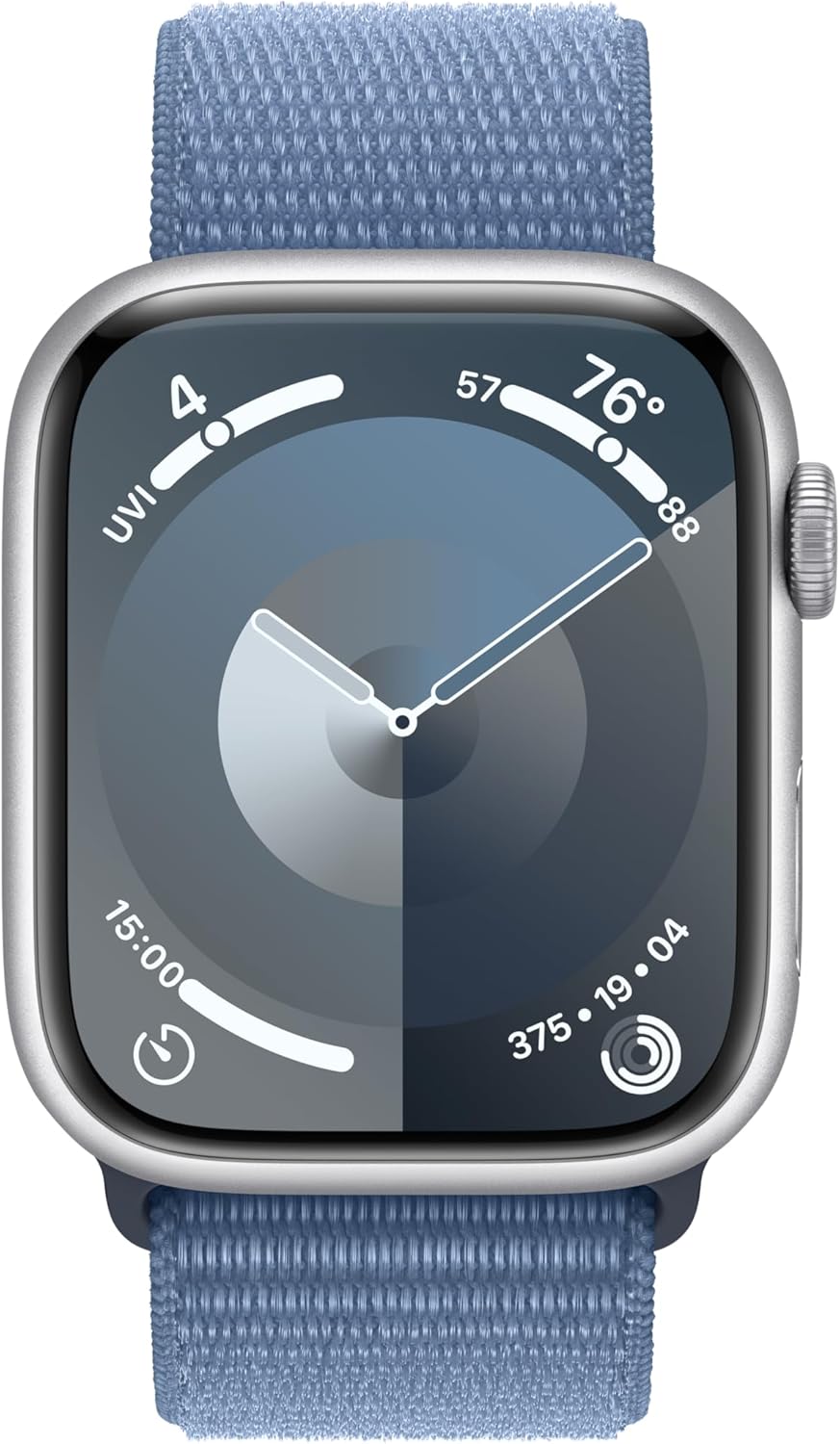 Watch Series 9 [GPS 45Mm] Smartwatch with Silver Aluminum Case with Winter Blue Sport Loop. Fitness Tracker, Blood Oxygen & ECG Apps, Always-On Retina Display, Carbon Neutral