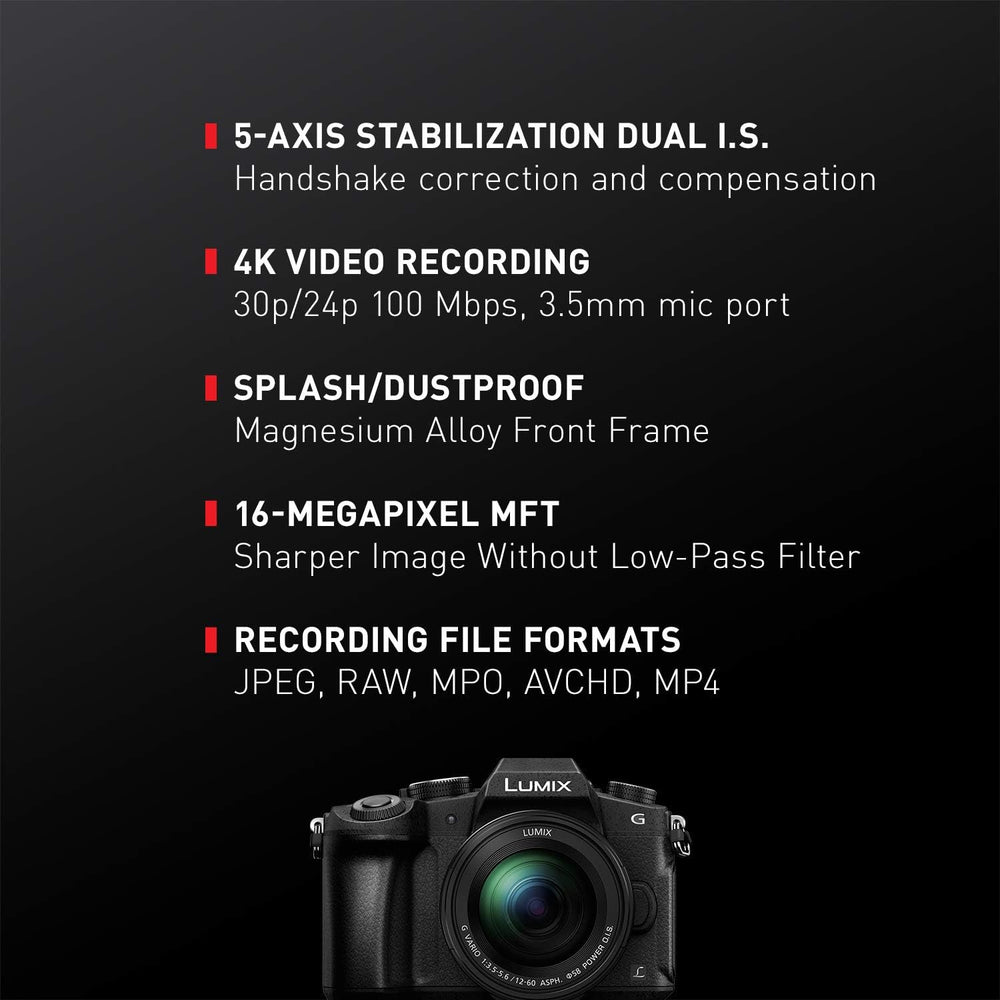 LUMIX G85 4K Digital Camera, 12-60Mm Power O.I.S. Lens, 16 Megapixel Mirrorless Camera, 5 Axis In-Body Dual Image Stabilization, 3-Inch Tilt and Touch LCD, DMC-G85MK (Black)
