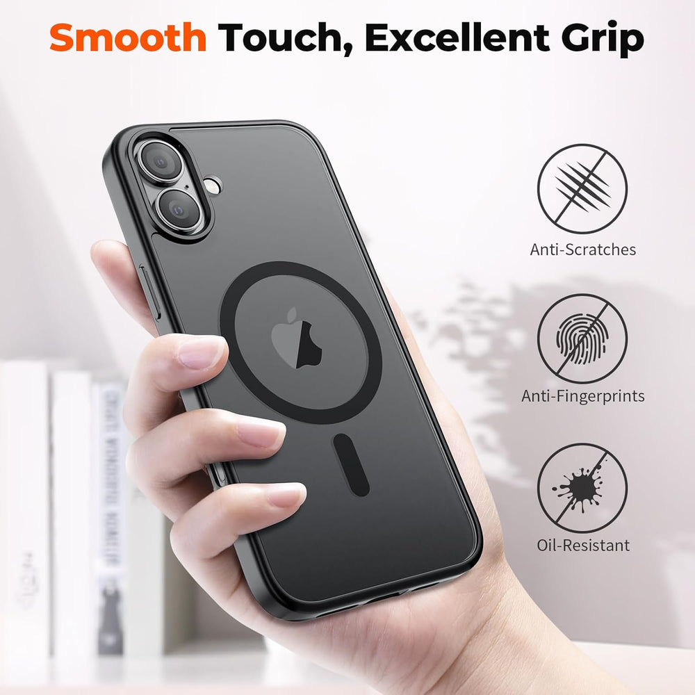 Magnetic Case for Iphone 16, [Compatible with Magsafe] [Military Grade Drop Protection] Translucent Matte Shockproof Anti-Scratch Phone Case, Black