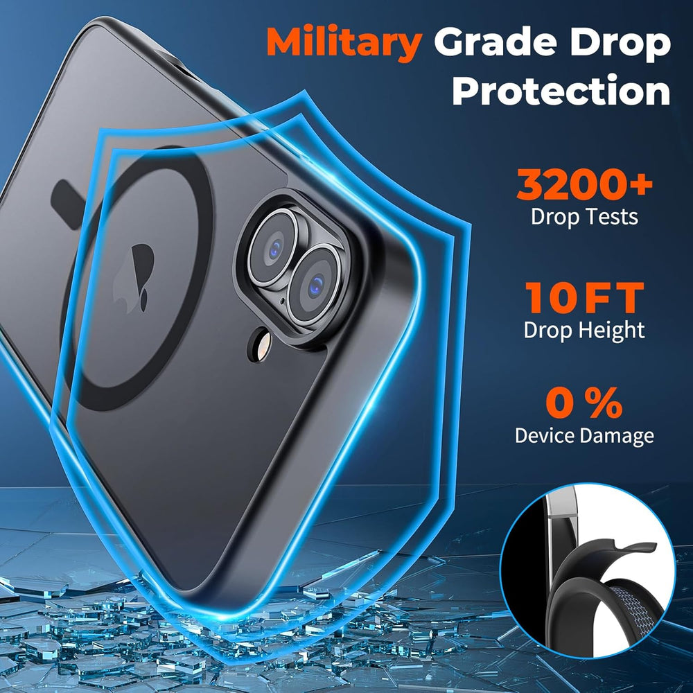 Magnetic Case for Iphone 16, [Compatible with Magsafe] [Military Grade Drop Protection] Translucent Matte Shockproof Anti-Scratch Phone Case, Black
