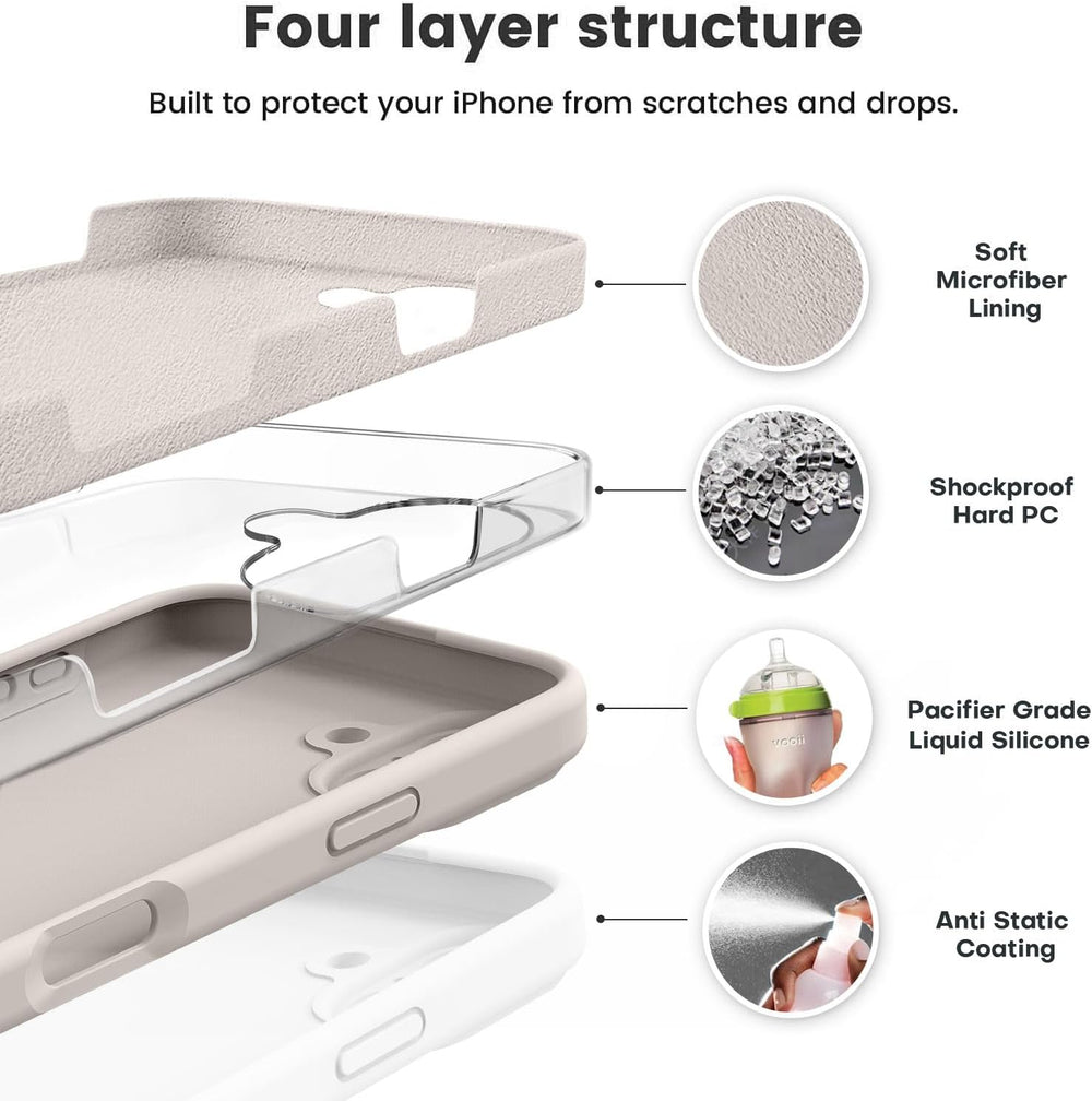 Case for Iphone 16, Liquid Silicone Upgrade [Camera Protection] [Soft Anti-Scratch Microfiber Lining] Shockproof Phone Case for Iphone 16 6.1 Inch - Stone