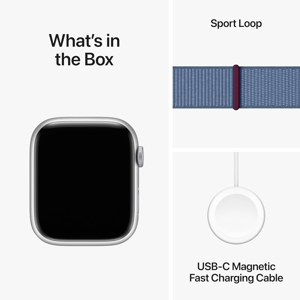 Watch Series 9 [GPS 45Mm] Smartwatch with Silver Aluminum Case with Winter Blue Sport Loop. Fitness Tracker, Blood Oxygen & ECG Apps, Always-On Retina Display, Carbon Neutral