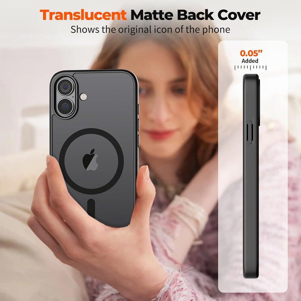 Magnetic Case for Iphone 16, [Compatible with Magsafe] [Military Grade Drop Protection] Translucent Matte Shockproof Anti-Scratch Phone Case, Black