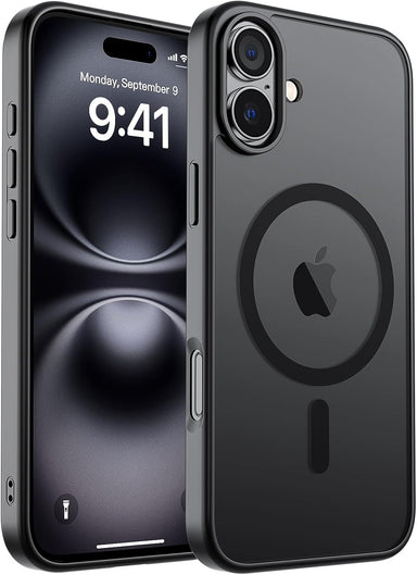 Magnetic Case for Iphone 16, [Compatible with Magsafe] [Military Grade Drop Protection] Translucent Matte Shockproof Anti-Scratch Phone Case, Black
