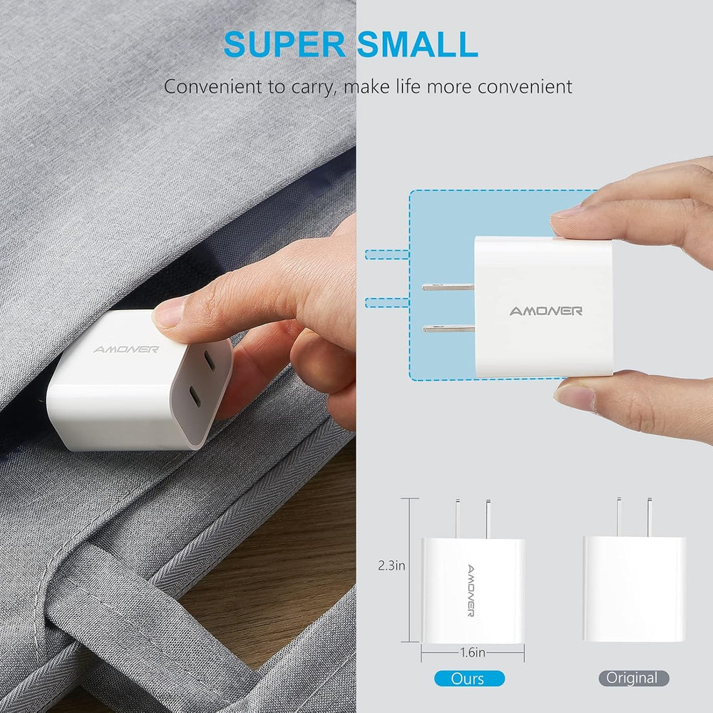 USB C Charger,  2Pack Type C Fast Charger, Dual Port 25W PD Fast USB C Iphone Wall Charger Compatible with Iphone 16/16 Pro/15/14/13/12/11/Se/Xs, Galaxy, Pixel 4/3 and More