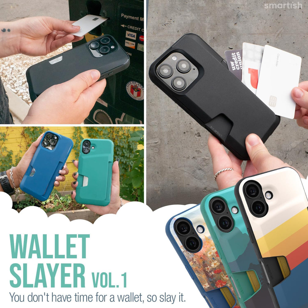 Wallet Case for Iphone 16 - Wallet Slayer Vol. 1 [Slim + Protective] Credit Card Holder - Drop Tested Hidden Flip Card Slot Cover Compatible with Apple Iphone 16 - Black Tie Affair